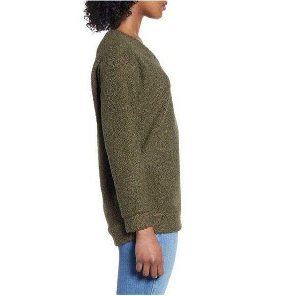 CASLON Nordstrom Cozy Olive Sherpa V-Neck … - Picture 6 of 9